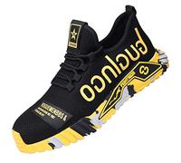 Dajingkj Mens Steel Toe Cap Trainers Lightweight Fashion Summer Breathable Safety Shoes Work Trainers for Industrial Construction Non-Slip Puncture Proof Work Sneakers Yellow