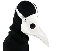 Dajingkj White Plague Doctor Mask Steampunk PU Leather Long Nose Bird Beak Half Plague Mask Adjustable Scary Halloween Mask Costumes Props
