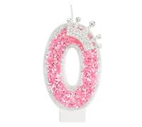 DAJISI 2.95 Inch Birthday Candle for Cake, Pink Birthday Candles Number Candles for Birthday Cakes with Crown Large Sparkler Candles for Cake Topper Decoration (Pink Crown0)