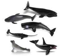 DAJISI 6PCS Mini Ocean Animals Figurines Plastic Sea Creature Figurines Realistic Ocean Animal Playset Cake Topper Toy Set with Whales for Kids