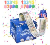 DAJISI Birthday Money Box Cash Gift Pull, Money Gift Box with 50 Transparent Bags Pull Out Card and DIY Self-Adhesive Stickers for Any Age Moneys Gifts Ideas for Birthday Christmas Surprise