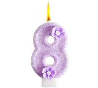 DAJISI Birthday Number Candles, 2.95 Inch Purple Number Candles for Cakes with Flowers, Unscented, Smokeless, Non-Toxic, Odorless, for Birthday Party, Wedding Anniversary, Baby Shower, and More