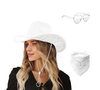 DAJOOEE Cowgirl Hat with Bandana & Heart Sunglasses | Glitter Star Cowboy Hat | Western Sparkly Hats for Women & Men (UK, Alpha, One Size, M, White)