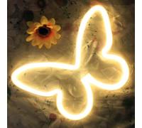 DAKABUKA Butterfly Neon Light LED Sign for Room Decor USB or 3-AA Battery Powered Signs for Girl Wall Decor Party Valentines' Day Christmas Living Room Kids Wedding Decoration(Warm White)