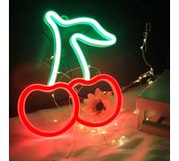 DAKABUKA Cherry Neon Sign Red Green Cherries Neon Lights Cute Fruits LED Signs for Kids Room Restaurant Bar Fruit Shop USB Battery Neon Signs for Wall Decor
