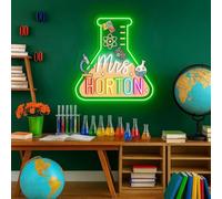 DAKABUKA Custom Science Teacher Neon Sign for Wall Decor Personalized Name Chemistry Lab Flask LED Neon Light for Home Office Wall Art Classroom Lab Room Decoration Science Teacher Gift