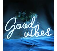 DAKABUKA Good Vibes Neon Signs LED Night Lights For Wall Decor Blue 5V USB Powered With Dimmable Switch Bedroom Party Restaurant Bar Pub Hotel Recreational Decoration（16 * 7.5“）