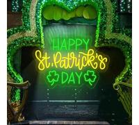 DAKABUKA Happy St. Patrick's Day Neon Signs for Wall Decor St. Patricks Day Lighted Neon Sign Decorations Green Shamrock Neon Lights for Irish Holiday Clover Gift Art