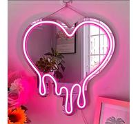 DAKABUKA Heart Neon Sign Pink Heart-Melting Neon Light Mirror LED Decorative Wall Mirror Sign for Bedroom and Girl's Room Party Studio Shop Decor Birthday Gift(38x39cm)