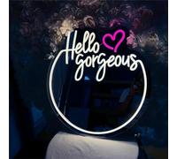 DAKABUKA Hello Gorgeous Neon Sign Beautiful Mirror Neon Lights USB Powered Led Mirror Sign for Bedroom Girls Room Party Studio Store Decor Great Birthday Gifts(50x39cm)