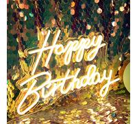 DAKABUKA LED Neon Happy Birthday Sign Night Light Birthday Party Decorations Warm White USB Powered Decorative for Backdrop Party Bedroom Wall Décor 5v