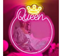 DAKABUKA Queen Neon Sign Crown Mirror Neon Light Pink LED Mirror Sign for Bedroom Beauty Salon Living Room Dressing Table Lighting Wall Decor with Switch(41x46cm)