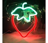 DAKABUKA Strawberry Neon Sign Red Green Strawberry Neon Lights for Cute Fruits USB Battery LED Sign for Room Restaurant Bar Fruit Shop Green Grocery Wall Decor