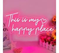 DAKABUKA This is My Happy Place Neon Sign Pink LED Neon Sign Aesthetic Room Decor for Teen Girls Neon Light Signs for Bedroom, Salon,College Dorm, Classroom, Wedding Party Decor Gift