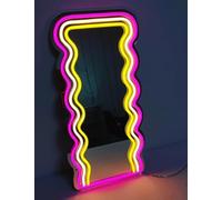 DAKABUKA Wave Mirror Neon Sign LED Neon Lights Makeup Mirror Wall Mounted Irregular Decorative Mirrors for Bedroom Beauty Salon Living Room Girls Room Decoration (41x25cm)