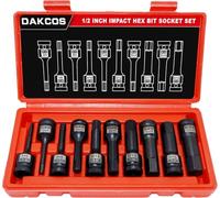 DAKCOS 1/2" Drive Impact Hex Bit Socket Set, 10 Pieces Metric Impact Allen Bit Socket Set 5-19MM, Cr-Mo and S2 Alloy Steel
