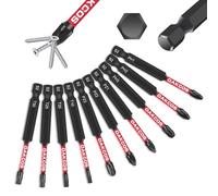 DAKCOS 10PCS Long Screwdriver Bit Set, 1/4 Inch Hex Shank, S2 Steel 75mm Impact Driver Bits, Phillips PH1/PH2/PH3, Pozidriv PZ1/PZ2/PZ3, Torx T10/T20/T25/T30 for Power Tools