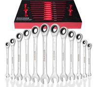 DAKCOS 12 Pieces Fixed Head Ratchet Spanner 6, 7, 8, 10, 12, 13, 14, 15, 16, 17, 18, 19mm Ratchet Spanner Ratcheting Combination Wrench Chrome Vanadium Steel with Case