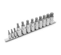 DAKCOS 12pcs Spline Socket Set, M4 M5 M6 M8 M9 M10 M11 M12 M13 M14 M16 M18 Spline Bit Set for 1/2", 1/4" Drive, XZN Triple Square, S2 Alloy Steel Bit and CR-V Drive Socket