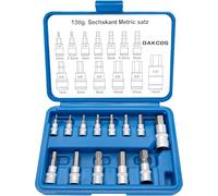 DAKCOS 13pcs Hex Bit Socket Set, Metric 2-14mm Allen Socket Kit, 1/4", 3/8", 1/2" CR-V Sockets and S2 Bit