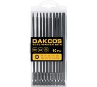DAKCOS 150mm T7 - T40 Long Torx Bit Set, 10-Piece Tamper Proof Security Star Bits, Premium S2 Alloy Steel