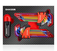 DAKCOS 18 Pieces Allen Key Set, Torx Star Key Set, 1.5mm-10mm Metric Ball End Allen Key Set, T10-T50 Star Allen Key Set with Storage Case and a Torque Handle, L-Key Set with Color Coding