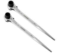 DAKCOS 19mm x 21mm Ratchet Podger Spanner 2 Pack Scaffold Spanner Steel Erect Wrench (Silver Tone)