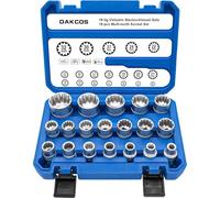 DAKCOS 19pcs Spline Socket Set 1/2’ Multi-Tooth Socket Set 12-Point Sockets Spanner Set, Metric 8-32mm External Multi-Tooth Sockets, CR-V, Mat Chrome
