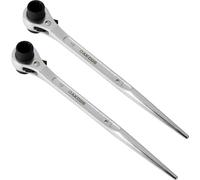 DAKCOS 2 Pack Ratchet Podger Spanner Scaffold Spanner Steel Erect Wrench 19mm x 21mm (Silver Tone)