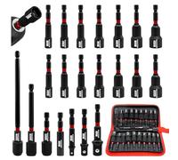 DAKCOS 21pcs Nut Driver Set 1/4" Hex Shank Drill Socket Set, Metric 6-14mm and SAE 1/4“-9/16”Quick Change Drill Bits, Adapter to 1/4“ 1/2” 3/8" CR-V
