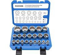 DAKCOS 21pcs Spline Socket Set 1/2’ Multi-Tooth Socket Set 12-Point Socket Spanner Set, Metric 8-36mm External Multi-Tooth Socket, CR-V, Mat Chrome Finis