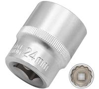 DAKCOS 24mm Spline Socket 1/2" Drive Multi-Tooth 12 Ponit Socket Spanner,CR-V, Mat Chrome Finis