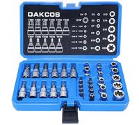 DAKCOS 34pc Torx Socket Set, 12pc E4-E20 E Socket sSet Nuts, 11pc T10-T60 Torx Bits, 10pc T10-T55 Security Bits & 1pc Adapter
