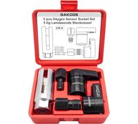 DAKCOS 5pcs Oxygen Sensor Socket Set, 1/2" 3/8" Drive 22mm(7/8") Lambda Sensor Socket with Side Wire Cutout, O2 Sensor Removal Tool M12 M18 Oxygen Sensor Thread Chasers
