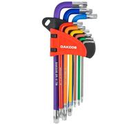 DAKCOS 9 Piece Torx Key Set, T10-T50 Torx Star Wrench Key Set, Torx End Set with Holes, L-Key Set with Color Coding