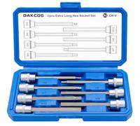 DAKCOS Allen Key Socket Set 3/8" Drive Long Hex Bits H3 H4 H5 H6 H7 H8 H10 | 7PCS Extra Long Bit Socket Set, CR-V Sockets and S2 Bit, Storage Case