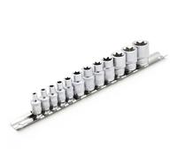 DAKCOS Female E Sockets, E-Torx Star Socket Set | 5PCS 1/4" Drive E4-E8 and 7PCS 3/8" Drive E10-E20with Metal Rail,CR-V,25mm Long