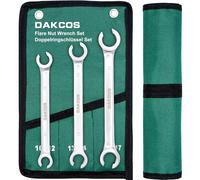 DAKCOS Flare Nut Spanner Set, 3 Pieces Brake Pipe Spanner, Dual End Ring Spanner Wrench Set, Metric 10x12mm, 13x14mm, 15x17mm