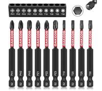 DAKCOS Long Screwdriver Bit Set, 10PCS 1/4 Inch Hex Shank Bit Set, Flat Head Drill Bits for Impact Power Tool PH1/PH2/PH3/PZ1/PZ2/PZ3/T10/T20/T25/T30, S2 Steel, 75mm