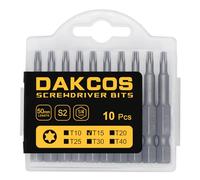 DAKCOS T15 Torx Set, 10PCS Impact Driver Bit, 1/4'' Screwdriver Bits, Premium S2 Alloy Steel, 50mm Long