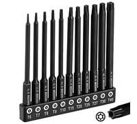 DAKCOS T6 - T40 Tamper Proof Torx Bit Set, 11-Piece Security Star Bits, 100mm Long, Premium S2 Alloy Steel