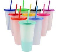 DAKFOOK 10 PCS 24oz Plastic Tumblers with Lids and Straws, Colour Changing Cold Drinking Cups, 710ml Reusable Plastic Tumblers Set for Party and Travel