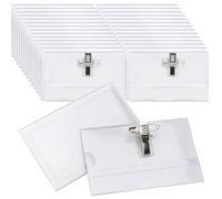 DAKFOOK 100 Pcs Plastic Name Badges, 9 x 5.6cm Clear Name Badge Holders with Crocodile Clip and Safety Pin, Horizontal ID Card Holders for Offices, Corporate Events, Conference
