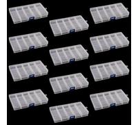 DAKFOOK 12 Pack 15 Grid Bead Organiser Storage Box,17.3x9.8x2.3cm Transparent Craft Bead Storage Boxes with Removable Compartments,15 Compartment Bead Divider Box for Crafts Sewing Art Diamond Screws