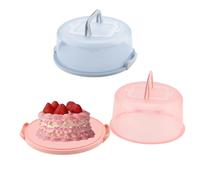 DAKFOOK 2 PCS 10 Inch Cake Carrier, 26x12.5cm Plastic Cake Box with Buckle Lid and Handle, Portable Round Cake Storage Container Tin Cake Holder Set for Transporting 8 Inch Cakes, Desserts, Blue Pink