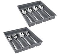 DAKFOOK 2 PCS 5 Compartment Cutlery Drawer Organiser, 33 x 28 x 4.5cm Non-Slip Cutlery Tray, Space Saving Utensil Storage, Kitchen Drawer Organiser for Spoons Tableware