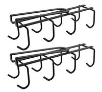 DAKFOOK 2 Pcs Black Mug Holder, Under Shelf Cup Holder with 8 Hooks, Under Cabinet Hanger Rack Teacups Coffee Mugs Storage Hanging Rack for Cups, Glasses, and Kitchen Utensils