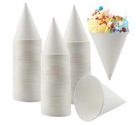 DAKFOOK 200 Pcs White Paper Cone Cups, 180ml / 6oz Disposable Snow Cone Cups, Individual Roll Rim Cone Cups for Slush, Ice Cream, Frozen Yogurt, Sorbet Water