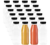 DAKFOOK 24 PCS 350ml Clear Plastic Juice Bottles with Black Lids, 12oz Reusable Clear Drink Containers for Juice, Empty Juicing Bottles Smoothie Containers, Milk and Other Beverages