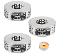 DAKFOOK 3 Pack 15cm 6 Inch Stainless Steel Teapot Warmer with Tealight Holder and Hollow Frame Design, Stainless Warmer Base Heating Teapot for Tea Sets Coffee and Other Heatproof Dish, Silver